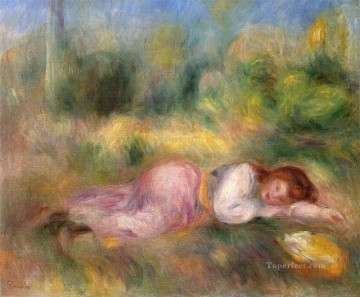 Pierre Auguste Renoir Painting - girl streched out on the grass Pierre Auguste Renoir